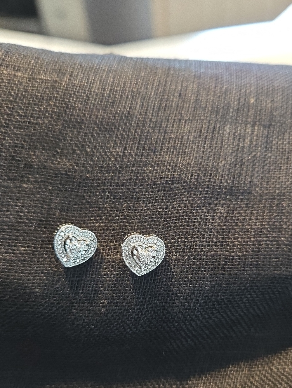 Sterling Silver 925 Heart Pierced Earrings With 6 Very Small Diamond Accents.